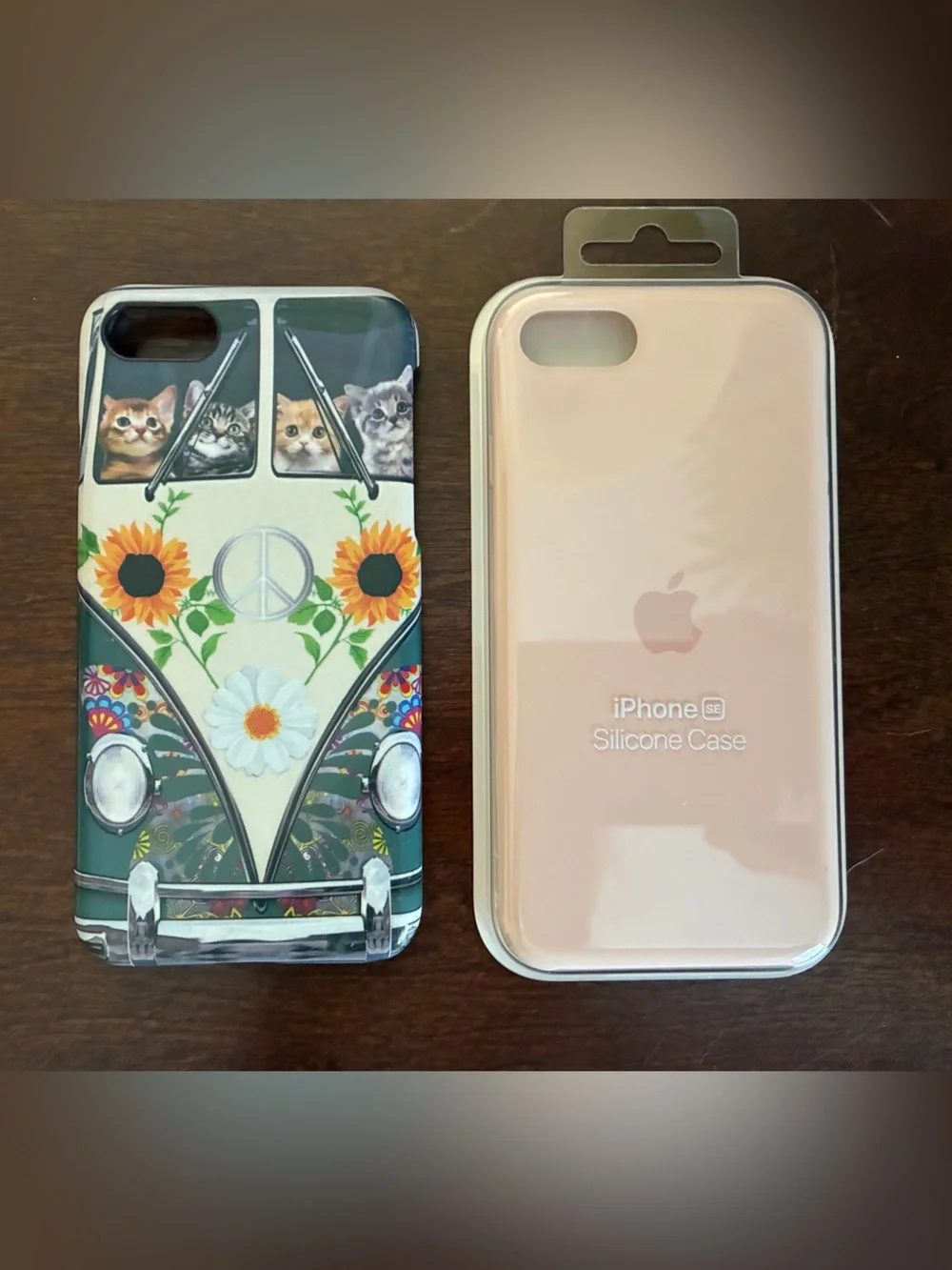 Set of 2 Apple iPhone SE Silicone Case - Pink & Floral Hippie Van Printed Case